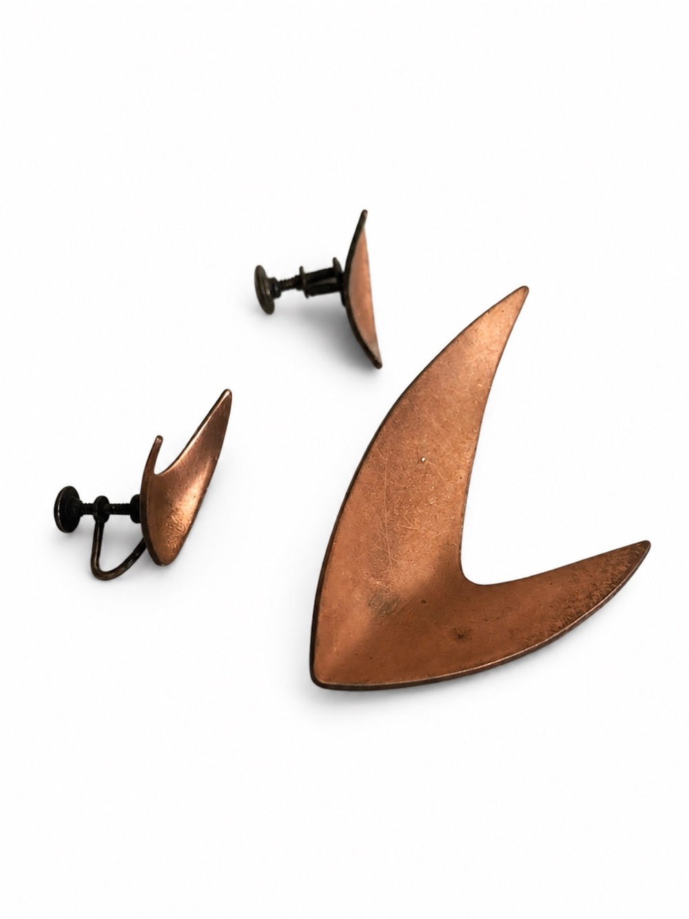 Vtg 1950s Signed Kim Copper Boomerang Jewelry Set MCM